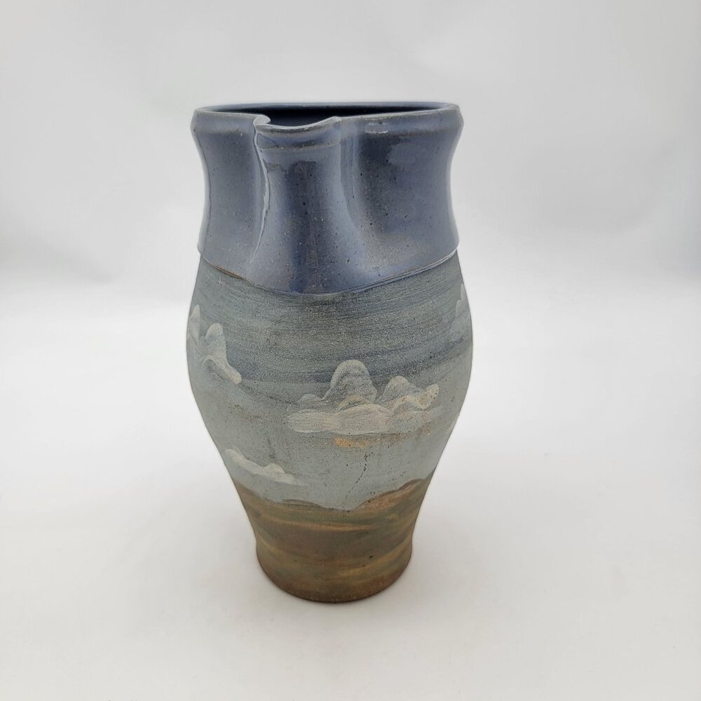 Vintage Handcrafted Pottery Pitcher With Scenic Landscape Design Signed G Tyson - Picture 2 of 8